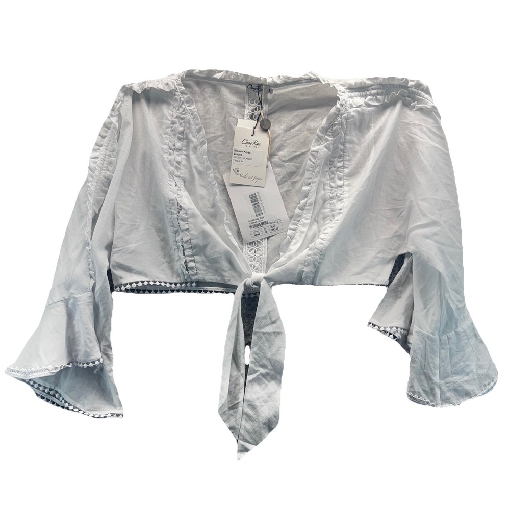 Charo Ruiz Ibiza White Ruffle/Weaved Tie Crop - Medium Festival Rave Top